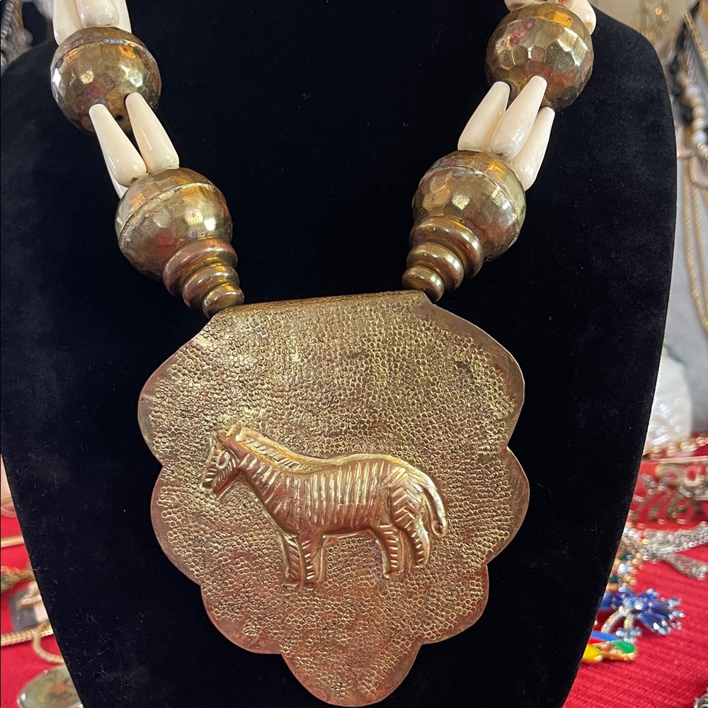 Vintage copper and bone statement necklace